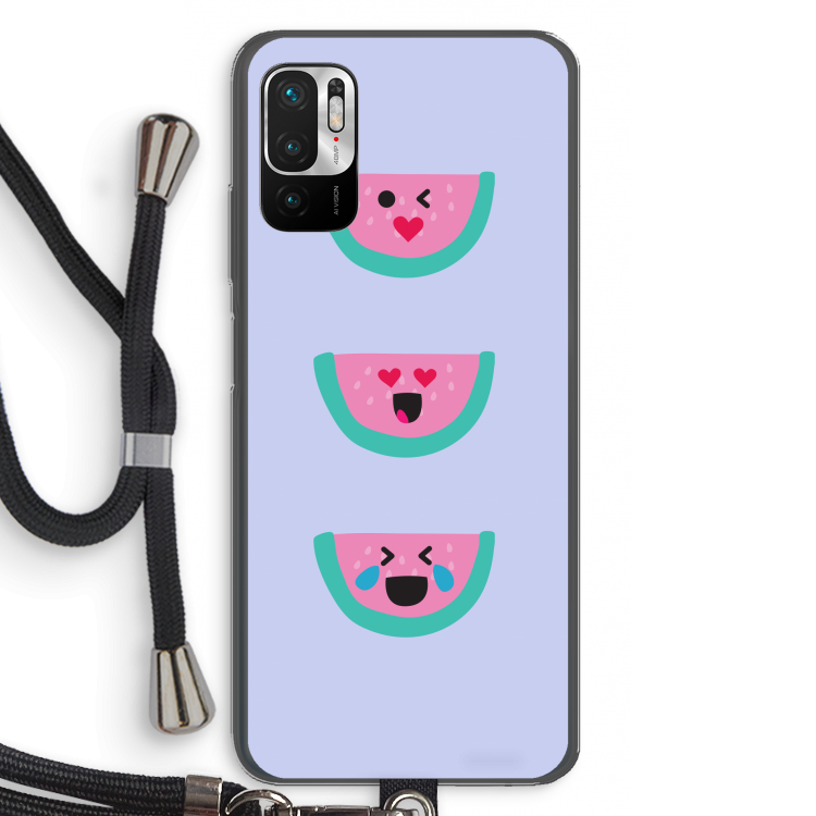 Smiley watermeloen: Xiaomi Redmi Note 10 5G Transparant Hoesje met koord