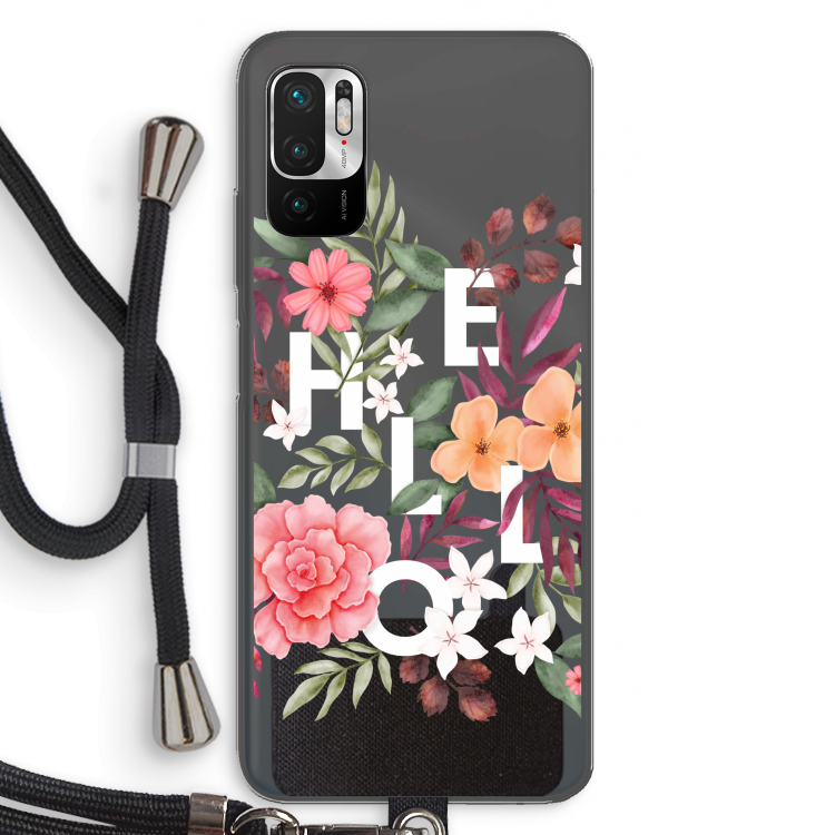 Hello in flowers: Xiaomi Redmi Note 10 5G Transparant Hoesje met koord