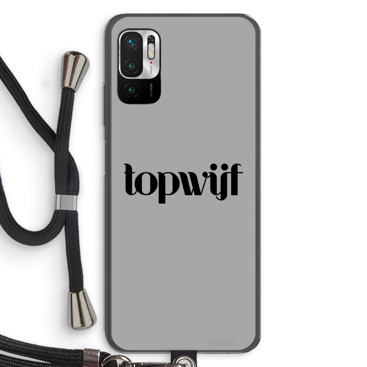 Topwijf Grijs Zwart: Xiaomi Redmi Note 10 5G Transparant Hoesje met koord