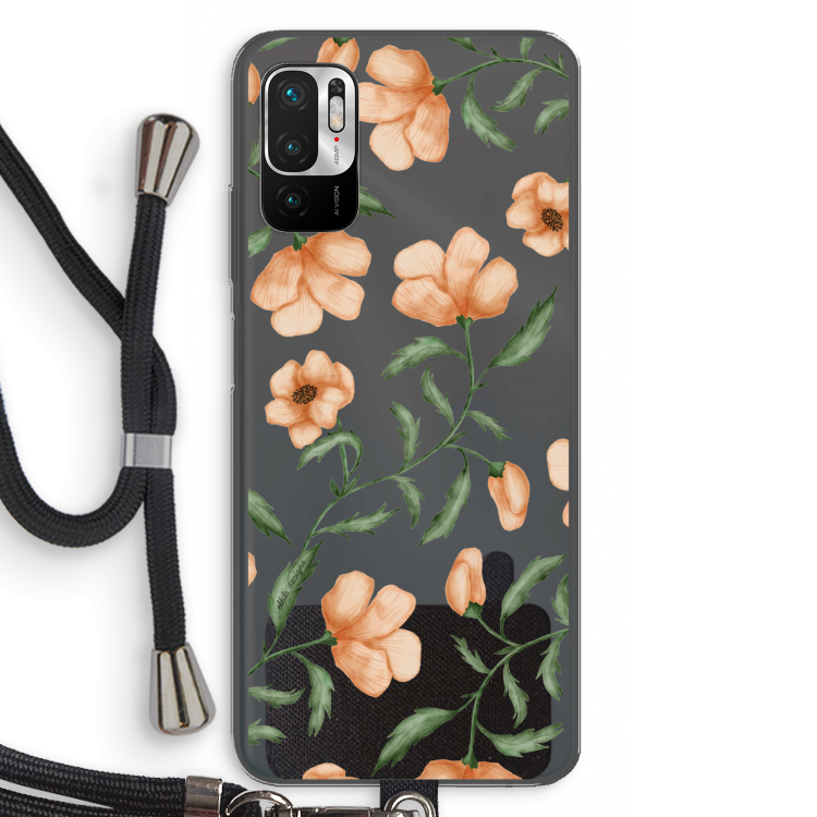 Peachy flowers: Xiaomi Redmi Note 10 5G Transparant Hoesje met koord
