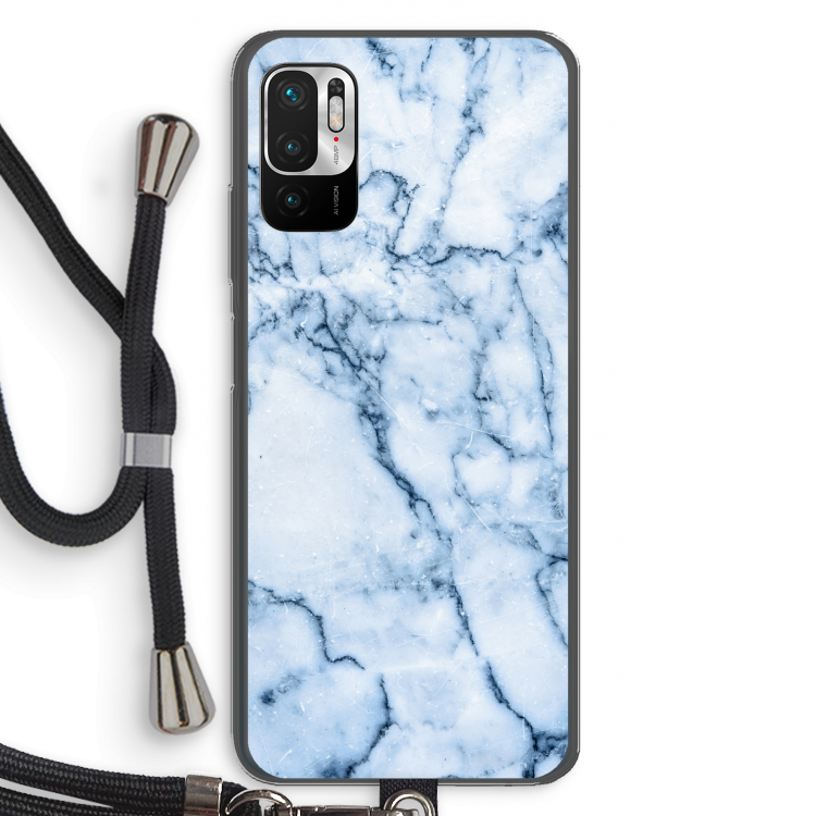 Blauw marmer: Xiaomi Redmi Note 10 5G Transparant Hoesje met koord