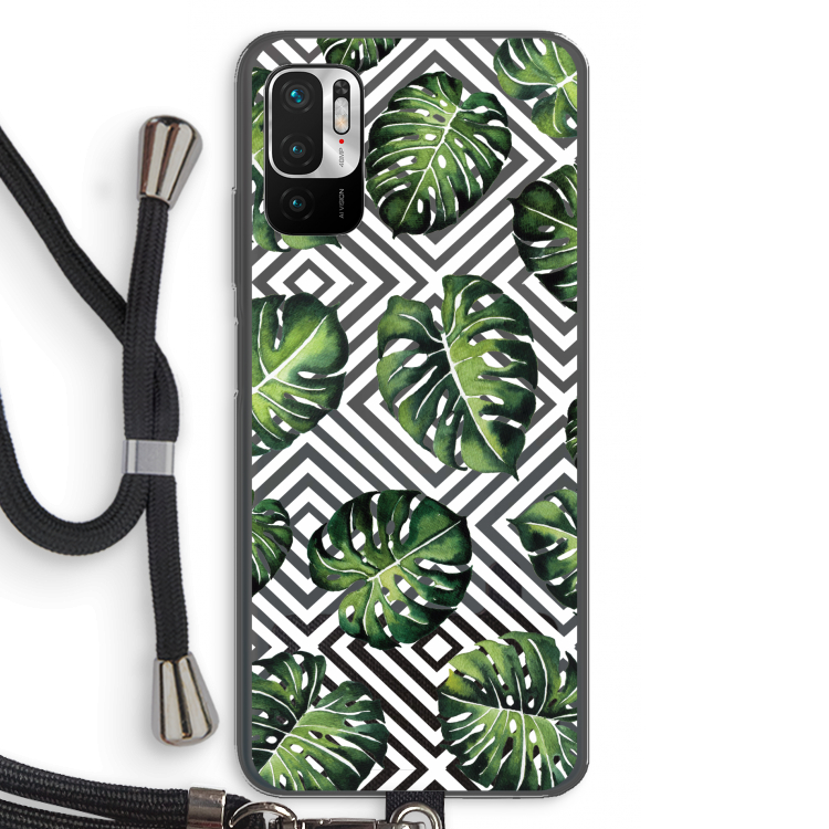 Geometrische jungle: Xiaomi Redmi Note 10 5G Transparant Hoesje met koord