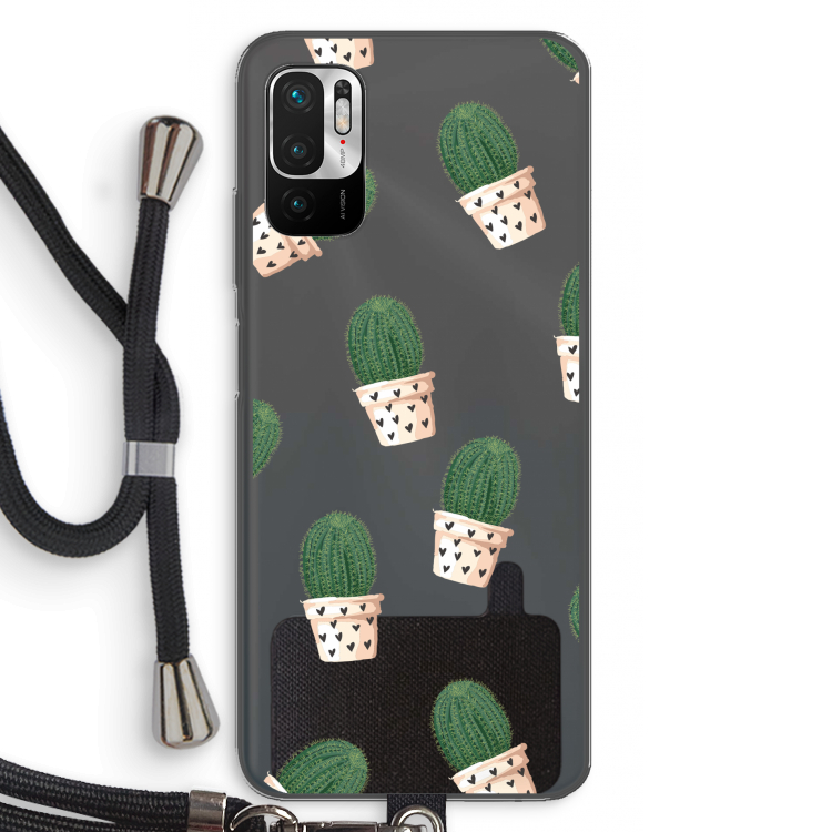 Cactusprint roze: Xiaomi Redmi Note 10 5G Transparant Hoesje met koord