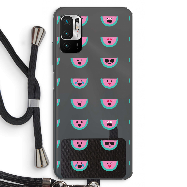 Smiley watermeloenprint: Xiaomi Redmi Note 10 5G Transparant Hoesje met koord