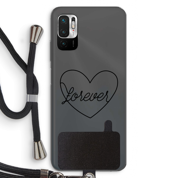 Forever heart black: Xiaomi Redmi Note 10 5G Transparant Hoesje met koord