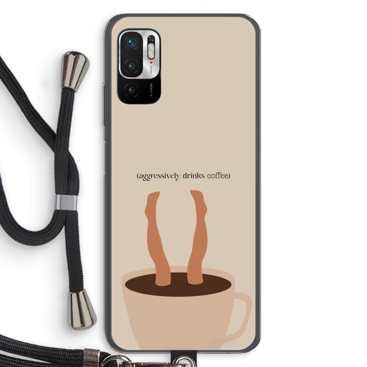 Aggressively drinks coffee: Xiaomi Redmi Note 10 5G Transparant Hoesje met koord