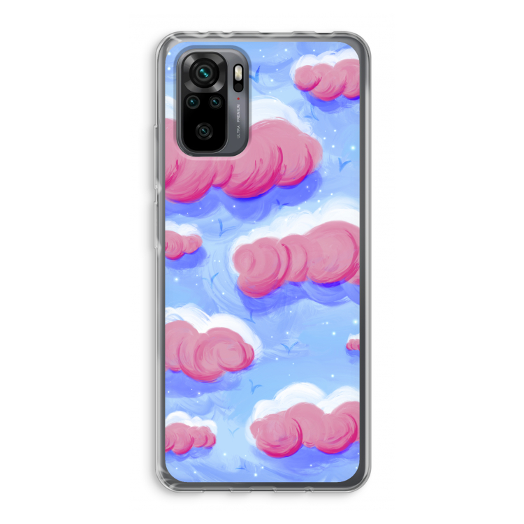 Roze wolken met vogels: Xiaomi Redmi Note 10 Pro Transparant Hoesje