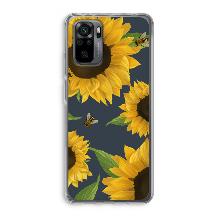 Sunflower and bees: Xiaomi Redmi Note 10 Pro Transparant Hoesje
