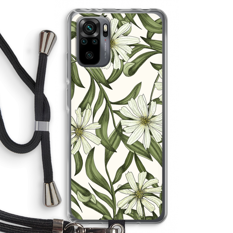 Wit bloemenpatroon: Xiaomi Redmi Note 10 Pro Transparant Hoesje met koord