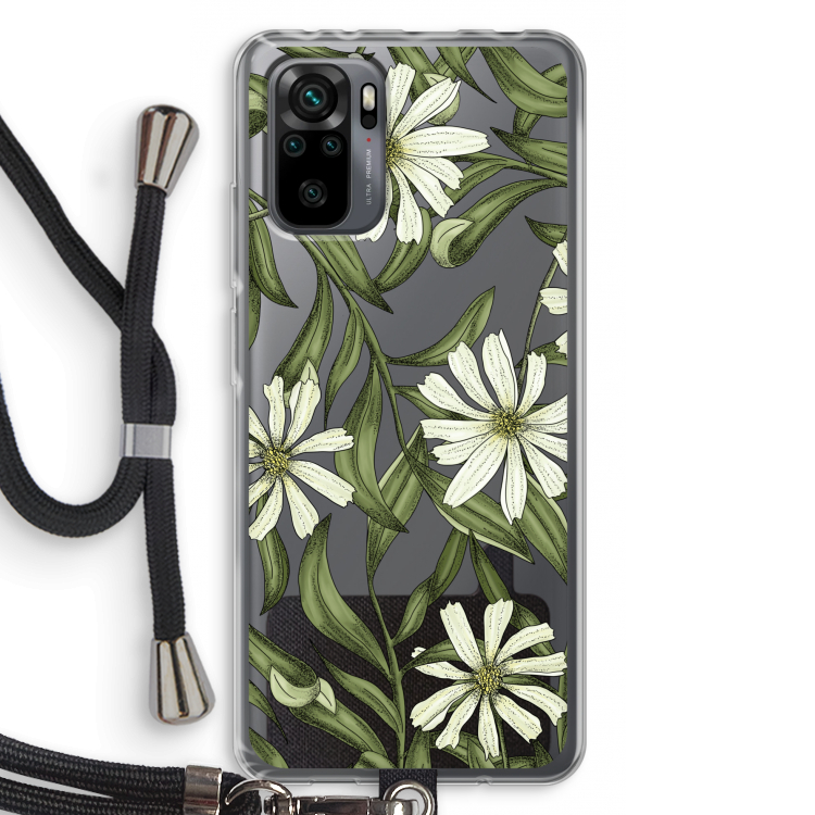 Wit bloemenpatroon: Xiaomi Redmi Note 10 Pro Transparant Hoesje met koord