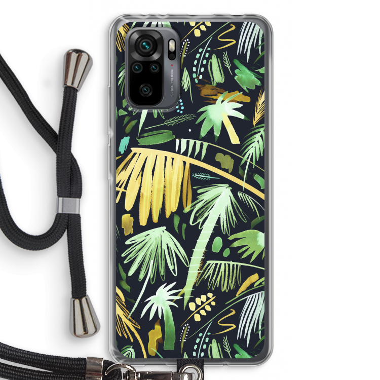 Tropical Palms Dark: Xiaomi Redmi Note 10 Pro Transparant Hoesje met koord