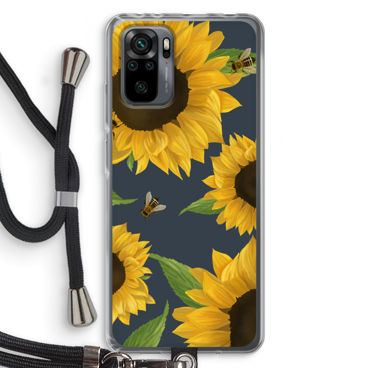 Sunflower and bees: Xiaomi Redmi Note 10 Pro Transparant Hoesje met koord