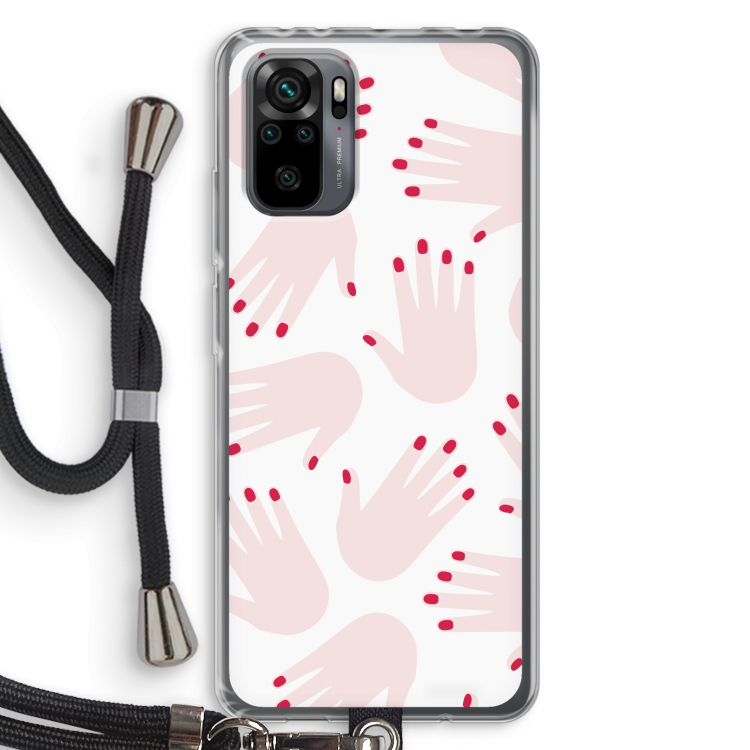 Hands pink: Xiaomi Redmi Note 10 Pro Transparant Hoesje met koord