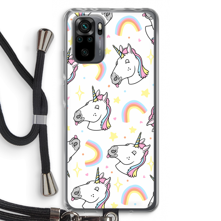 Rainbow Unicorn: Xiaomi Redmi Note 10 Pro Transparant Hoesje met koord