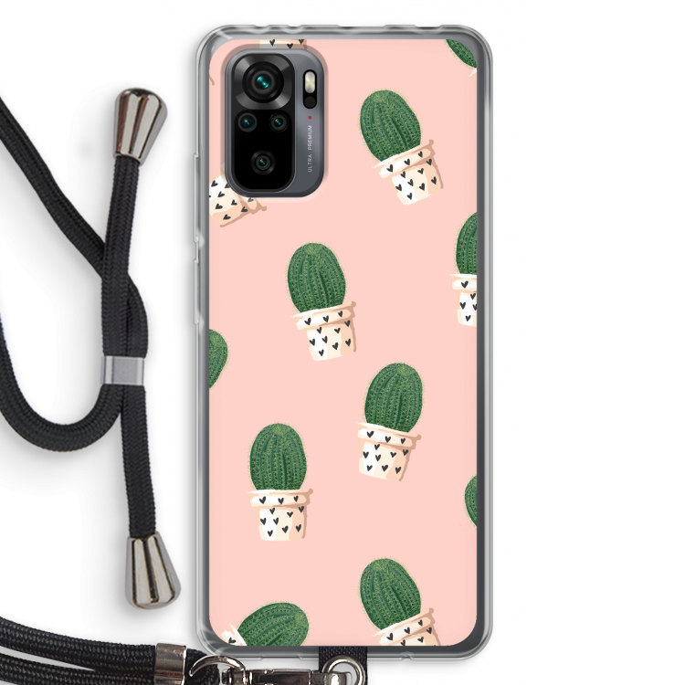 Cactusprint roze: Xiaomi Redmi Note 10 Pro Transparant Hoesje met koord