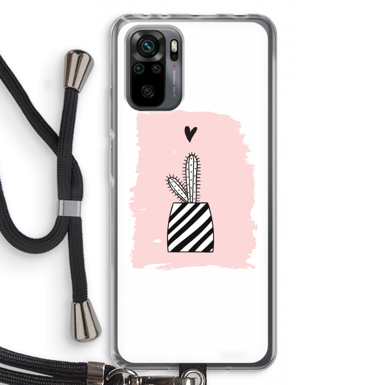 Zwart-wit cactus: Xiaomi Redmi Note 10 Pro Transparant Hoesje met koord