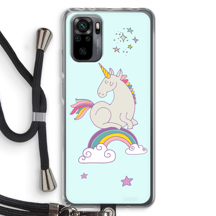 Regenboog eenhoorn: Xiaomi Redmi Note 10 Pro Transparant Hoesje met koord
