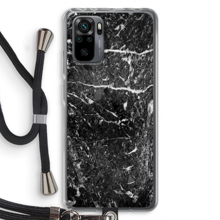 Zwart marmer: Xiaomi Redmi Note 10 Pro Transparant Hoesje met koord
