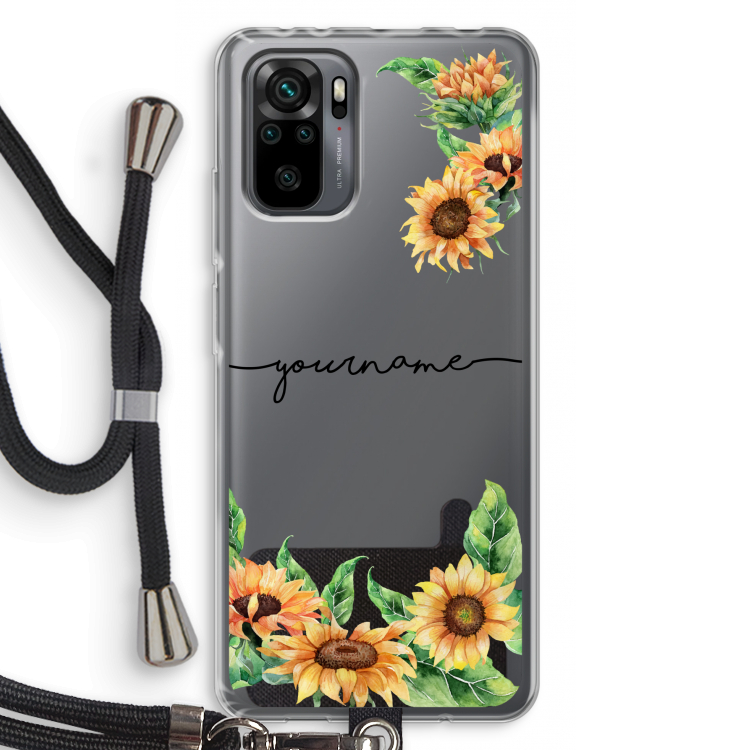 Zonnebloemen: Xiaomi Redmi Note 10 Pro Transparant Hoesje met koord