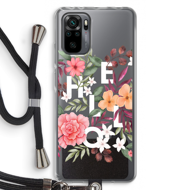 Hello in flowers: Xiaomi Redmi Note 10 Pro Transparant Hoesje met koord