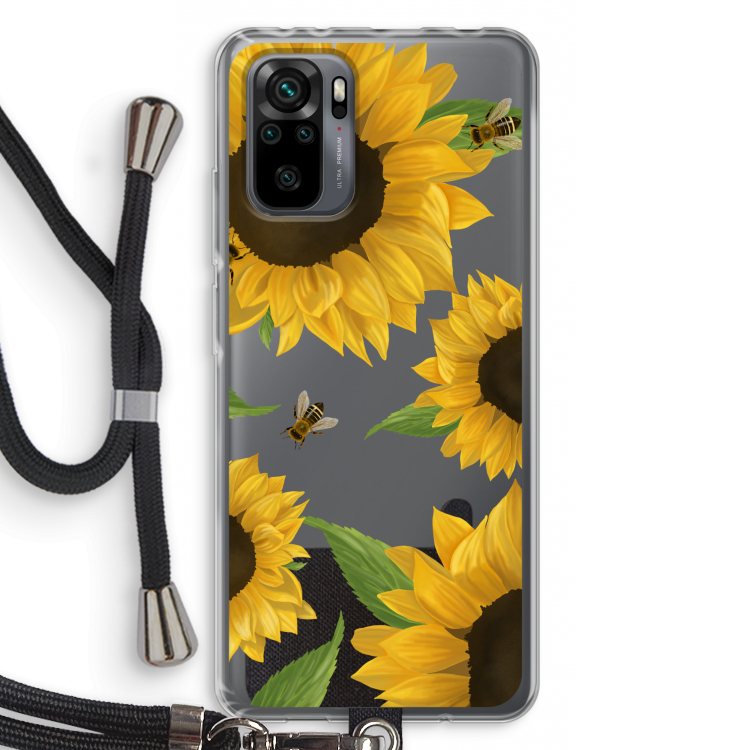 Sunflower and bees: Xiaomi Redmi Note 10 Pro Transparant Hoesje met koord