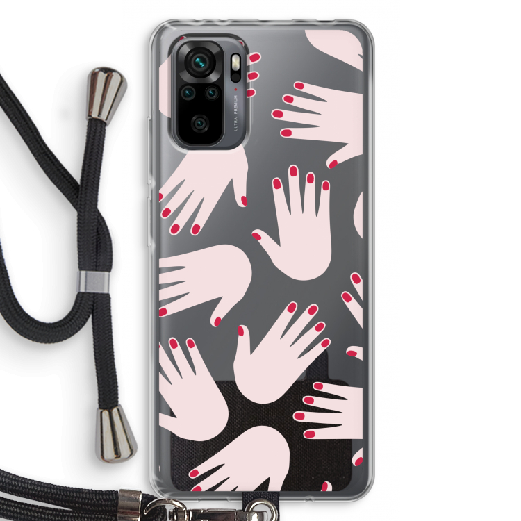 Hands pink: Xiaomi Redmi Note 10 Pro Transparant Hoesje met koord