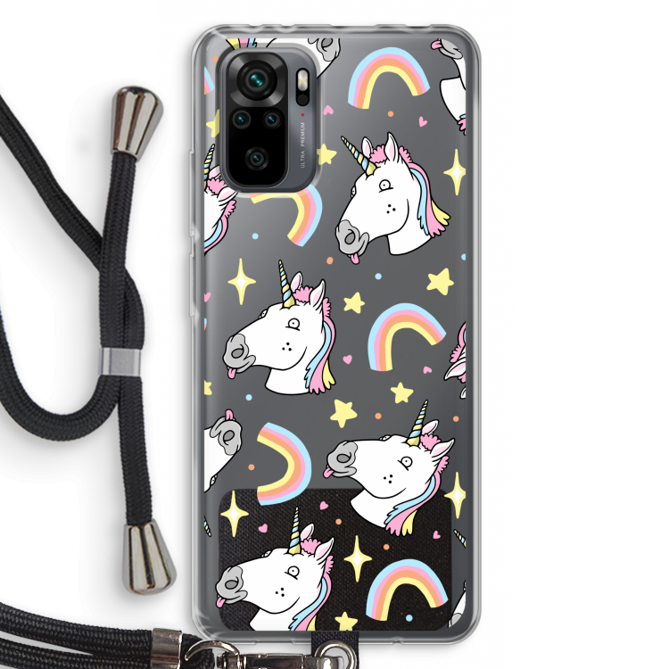 Rainbow Unicorn: Xiaomi Redmi Note 10 Pro Transparant Hoesje met koord