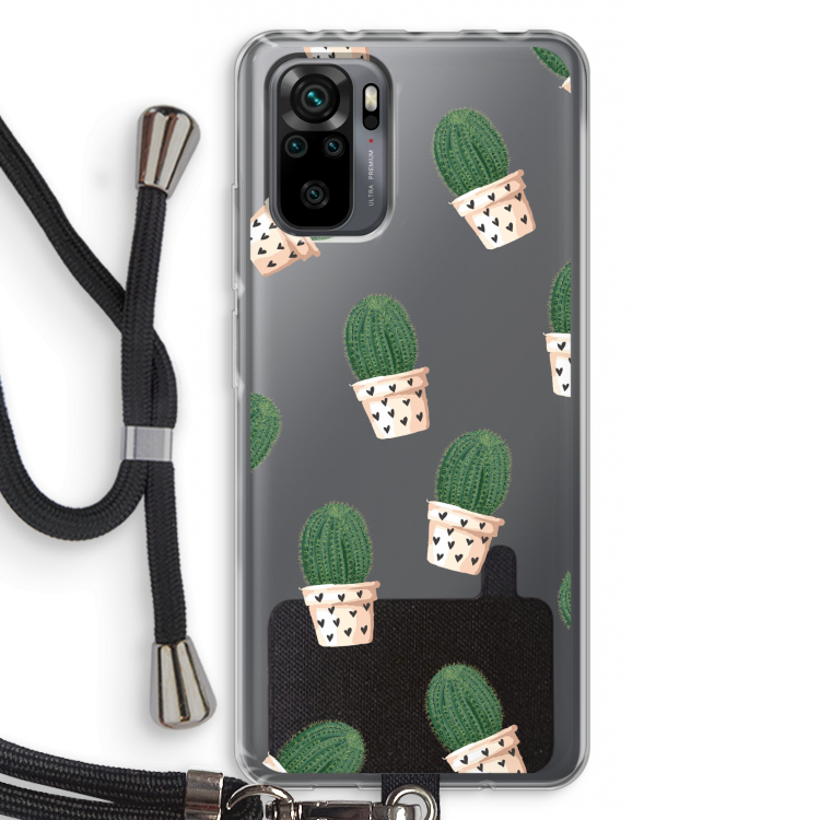 Cactusprint roze: Xiaomi Redmi Note 10 Pro Transparant Hoesje met koord