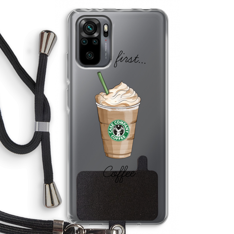 But first coffee: Xiaomi Redmi Note 10 Pro Transparant Hoesje met koord