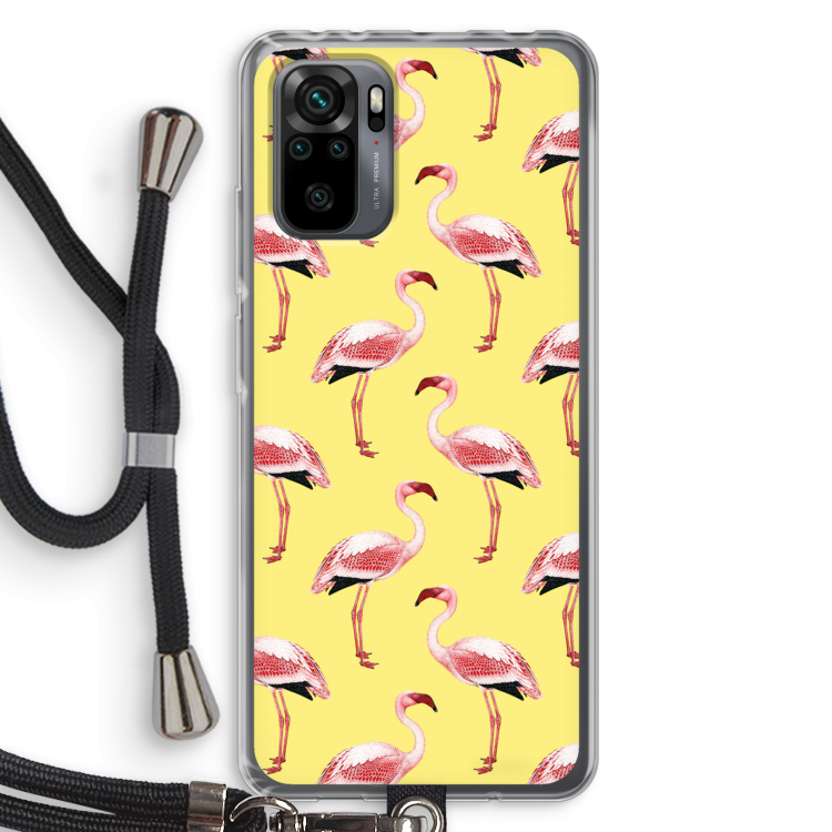 Flamingo's geel: Xiaomi Redmi Note 10 Pro Transparant Hoesje met koord