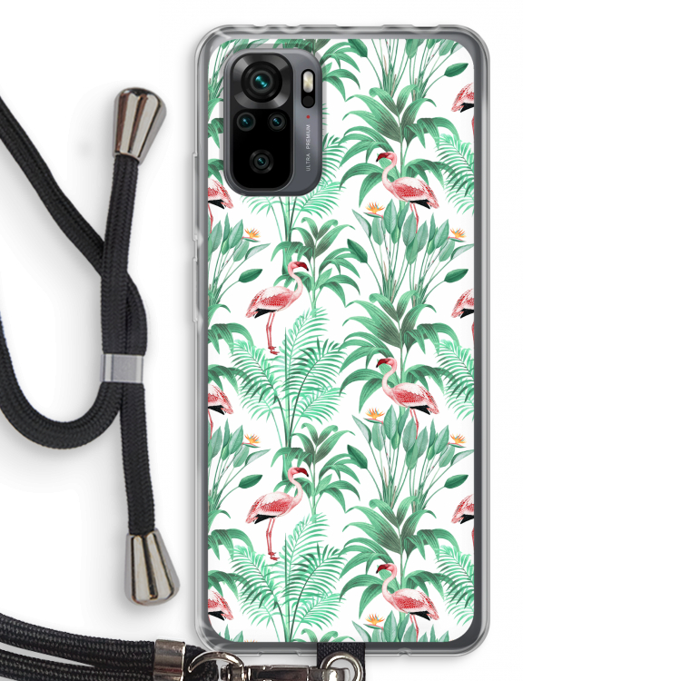 Flamingo bladeren: Xiaomi Redmi Note 10 Pro Transparant Hoesje met koord
