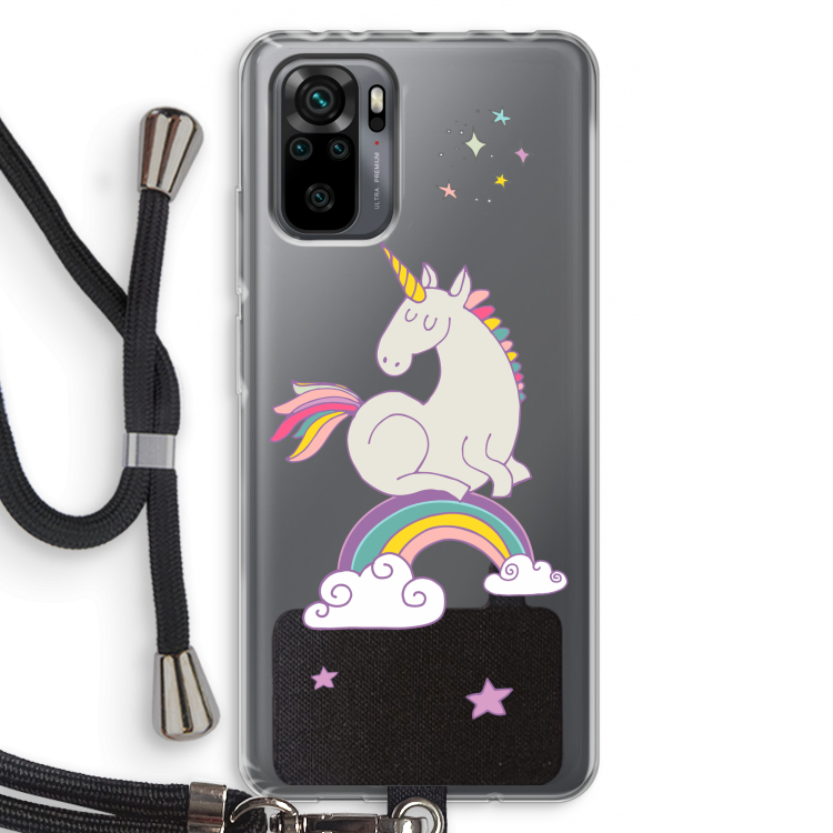 Regenboog eenhoorn: Xiaomi Redmi Note 10 Pro Transparant Hoesje met koord