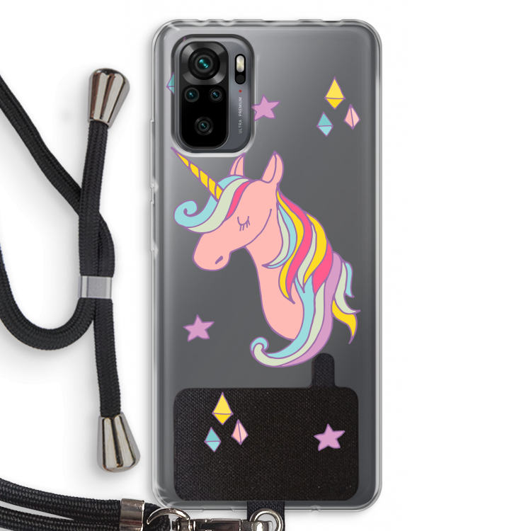Roze eenhoorn: Xiaomi Redmi Note 10 Pro Transparant Hoesje met koord