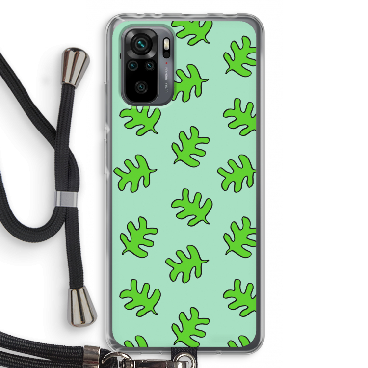 Groene blaadjes: Xiaomi Redmi Note 10 Pro Transparant Hoesje met koord