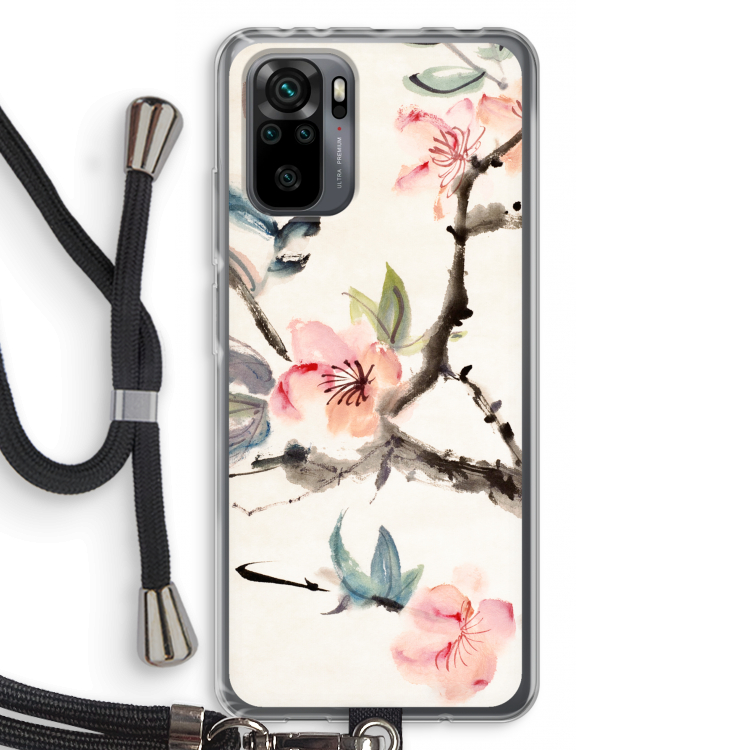 Japanse bloemen: Xiaomi Redmi Note 10 Pro Transparant Hoesje met koord