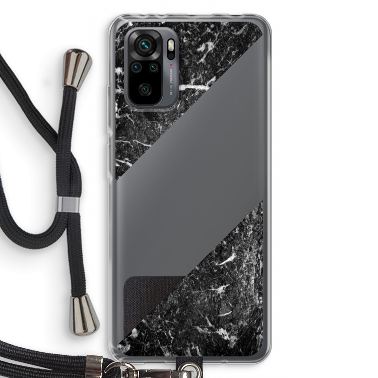 Zwart marmer: Xiaomi Redmi Note 10 Pro Transparant Hoesje met koord