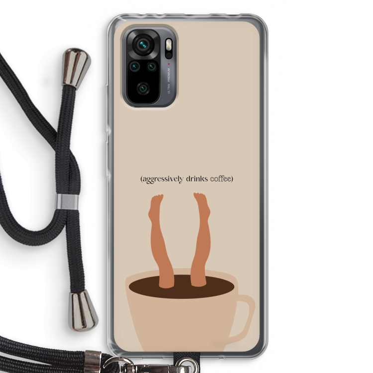 Aggressively drinks coffee: Xiaomi Redmi Note 10 Pro Transparant Hoesje met koord