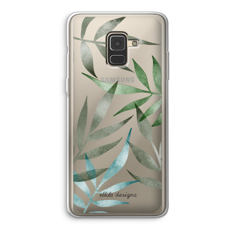 Tropical watercolor leaves: Samsung Galaxy A8 (2018) Transparant Hoesje