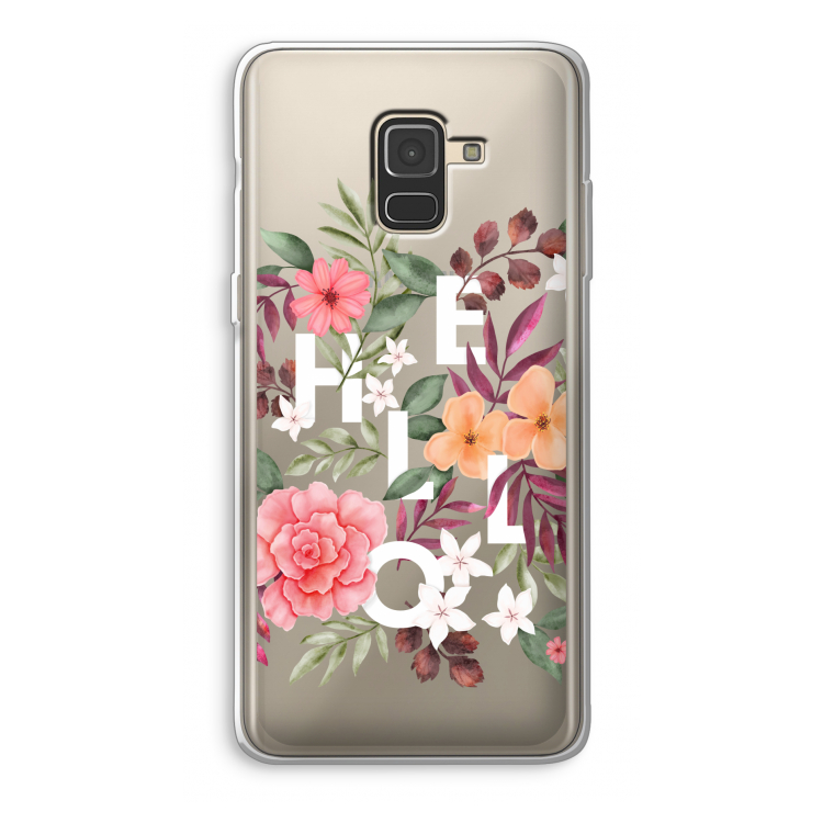 Hello in flowers: Samsung Galaxy A8 (2018) Transparant Hoesje