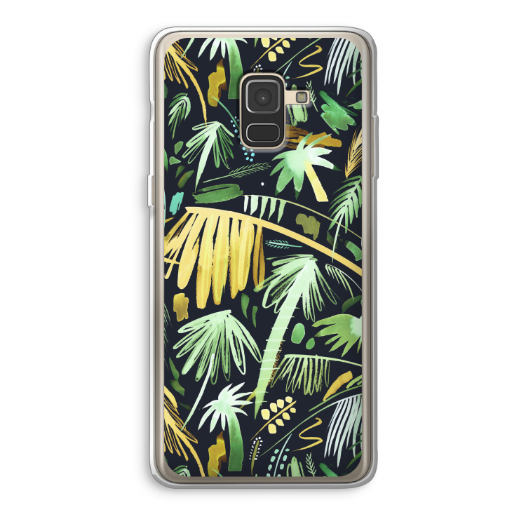 Tropical Palms Dark: Samsung Galaxy A8 (2018) Transparant Hoesje