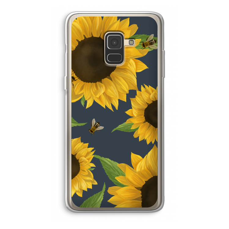 Sunflower and bees: Samsung Galaxy A8 (2018) Transparant Hoesje