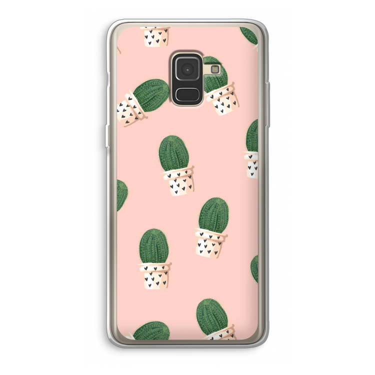 Cactusprint roze: Samsung Galaxy A8 (2018) Transparant Hoesje