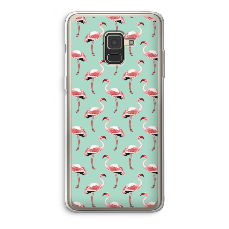 Flamingoprint groen: Samsung Galaxy A8 (2018) Transparant Hoesje