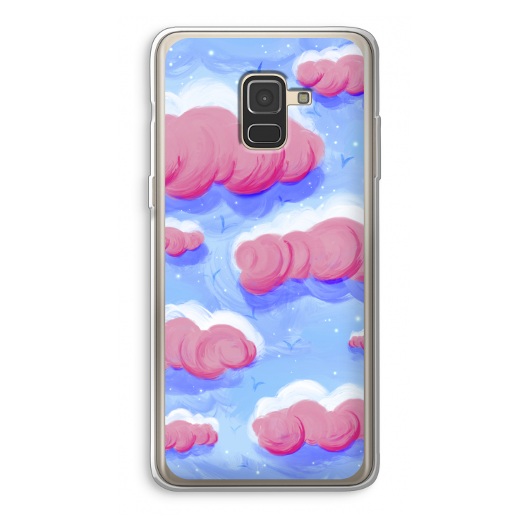 Roze wolken met vogels: Samsung Galaxy A8 (2018) Transparant Hoesje