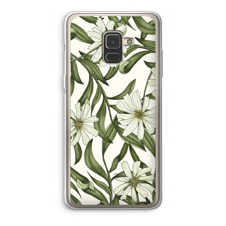 Wit bloemenpatroon: Samsung Galaxy A8 (2018) Transparant Hoesje