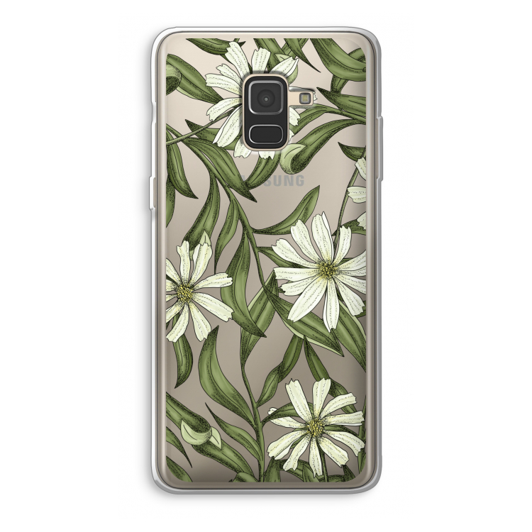 Wit bloemenpatroon: Samsung Galaxy A8 (2018) Transparant Hoesje