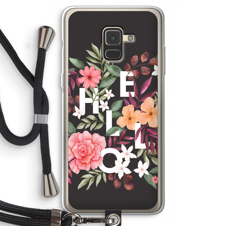 Hello in flowers: Samsung Galaxy A8 (2018) Transparant Hoesje met koord