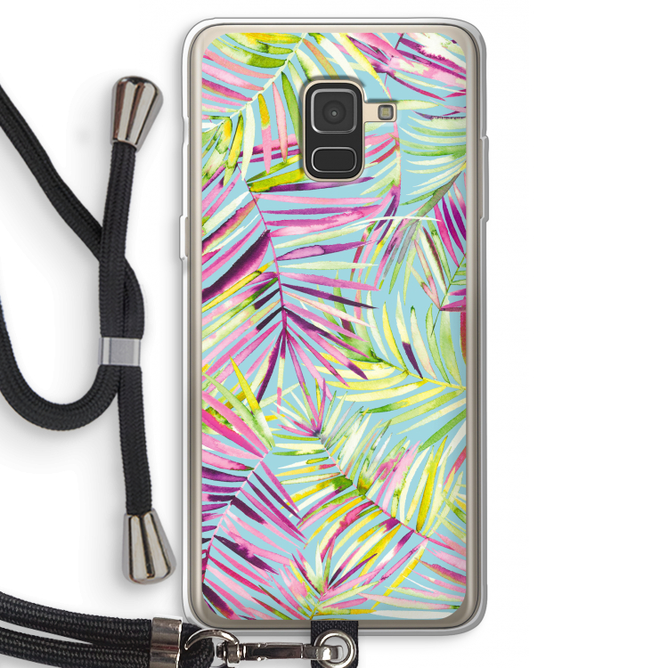 Tropical Palms Blue: Samsung Galaxy A8 (2018) Transparant Hoesje met koord