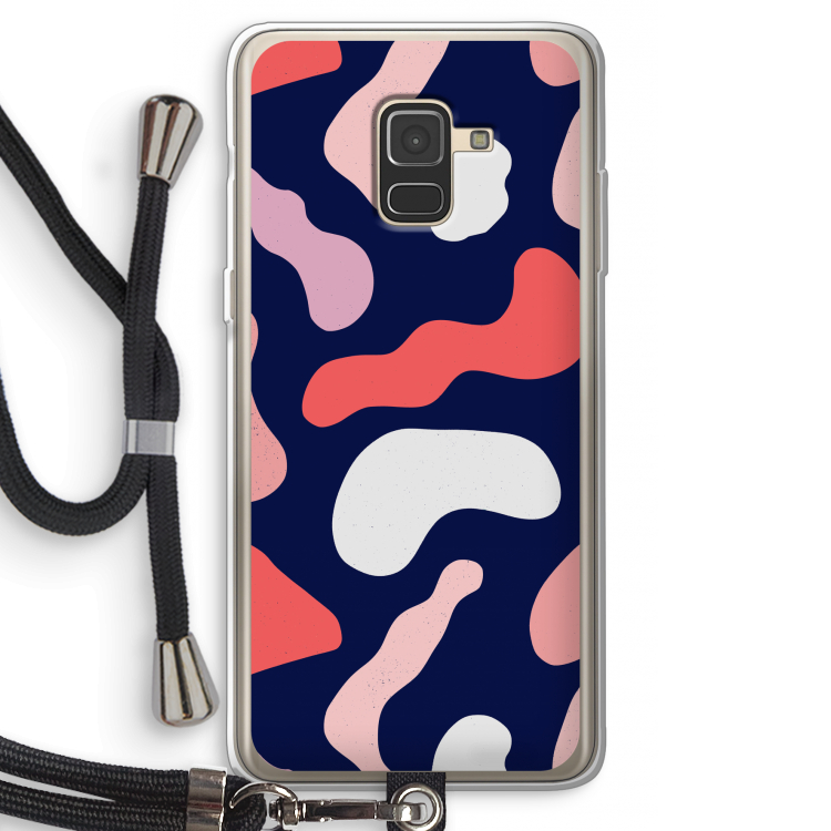 Memphis Shapes Pink: Samsung Galaxy A8 (2018) Transparant Hoesje met koord