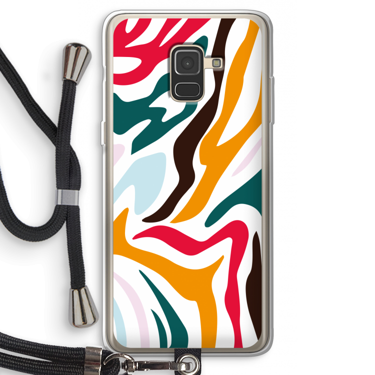 Colored Zebra: Samsung Galaxy A8 (2018) Transparant Hoesje met koord
